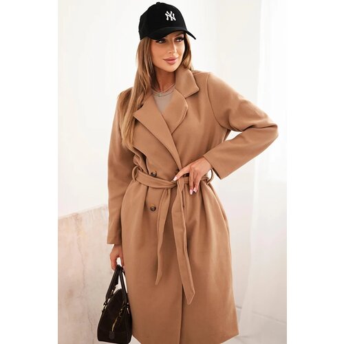 Kesi Włoski Women&amp;#039;s suede coat tied at the waist camel Slike
