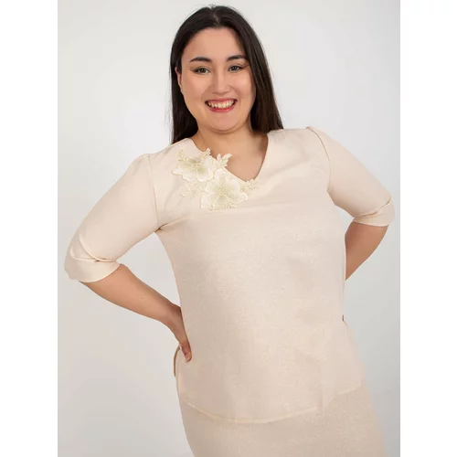 Fashion Hunters Light peach blouse plus size with lace