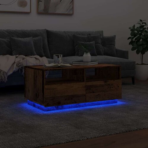 vidaXL Stolić za kavu s LED svjetlima boja starog drva 90x49x40 cm Cijene