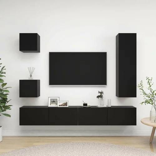  Komplet TV omaric 5-delni črna iverna plošča, (20912833)