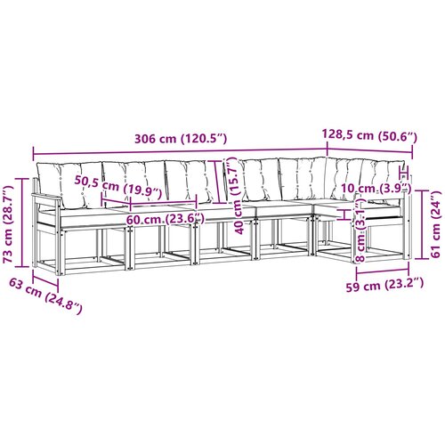  Set vanjskih sofa 6 kom. Prirodna i krem Smeđa 306 x 128,5 x 73 cm Slike