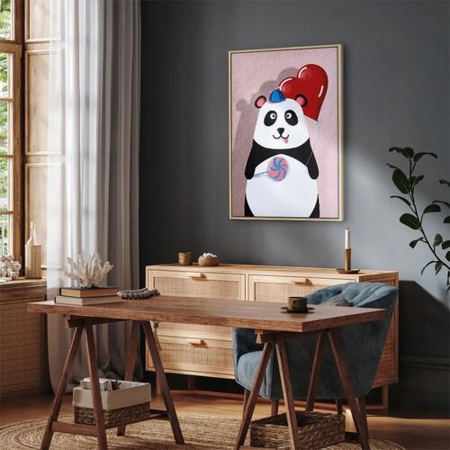  Slika - Panda with a Balloon (1 Part) Vertical 80x120 U prirodnom drvenom okviru Slike