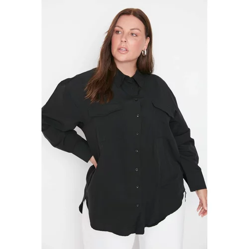 Trendyol Curve Black Pocket Detailed Poplin Woven Shirt