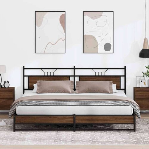 Metalni okvir kreveta bez madraca smeđa boja hrasta 193x203 cm Slike