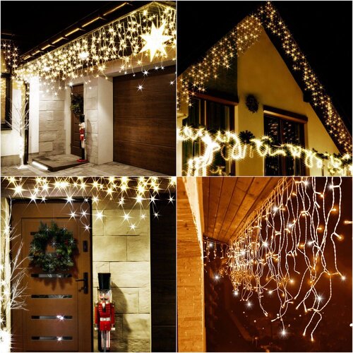  Božićna LED zavjesa s efektom treperenja 300 LED toplo bijela Slike