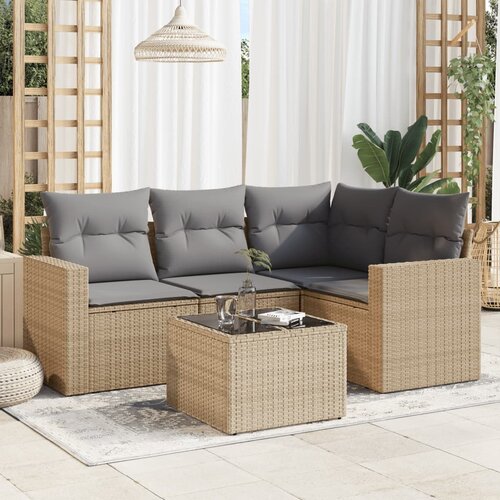 VidaXL 5-dijelni vrtni set sofa s jastucima bež od poliratana Slike