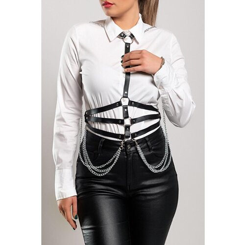 Fenzy Harness Pas S Kovinskimi Obročki In Verigo, Črn Slike