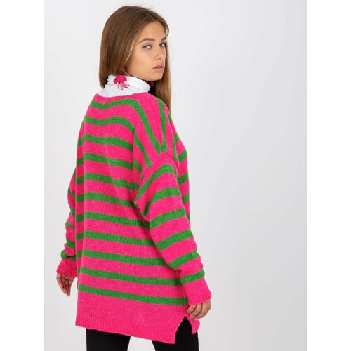 Fashion Hunters OCH BELLA pink and green striped oversize sweater Cene