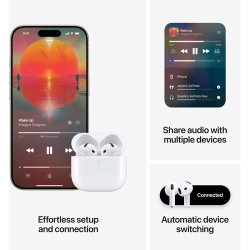Apple airpods 4 wireless earbuds, bluetooth headphones, personalized spatial audio, sweat and water resistant, usb-c charging case, H2 chip, up to 30 hours of battery life, effortless setup for iphone Cene