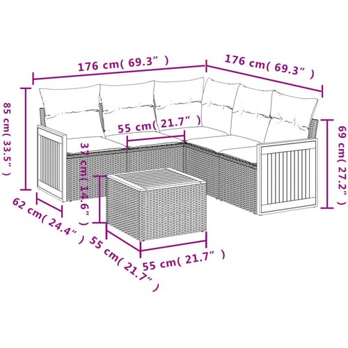  6-dijelni set vrtnih sofa s jastucima bež od poliratana 62 x 62 x 69 cm Slike