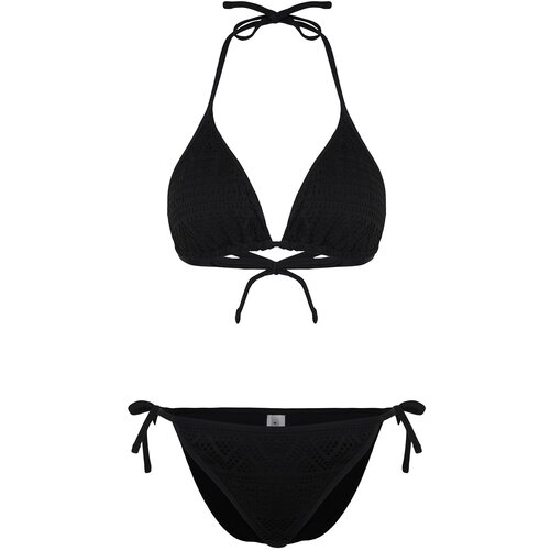 Trendyol Black Triangle Tie Textured Bikini Set Slike
