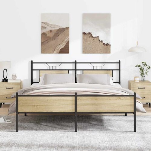 vidaXL Kovinski posteljni okvir brez vzmetnice sonoma hrast 180x200 cm Cene