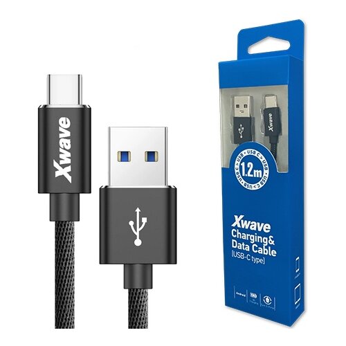 X Wave USB kabl TIP-C/USB 3.0 (tip A-mu&amp;scaron;ki) -USB 3.1 (TIP C-mu&amp;scaron;ki)/dužina 1,2m/3A/Aluminium /crni upleteni ( USB TIP-C 1.2m 3A Al /black me USB TIP-C 1.2m 3A Al /black mesh Slike