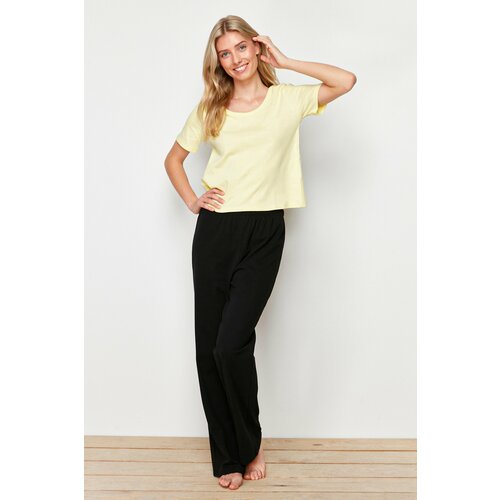 Trendyol Yellow 100% Cotton Corded Knitted Pajamas Set Cene