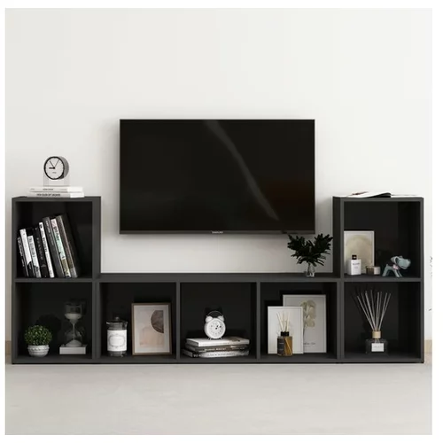Den Komplet TV omaric 3-delni visok sijaj črna iverna plošča