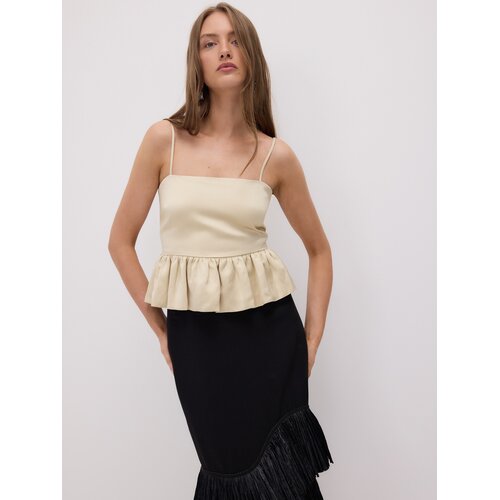 Reserved Top od satena s porubom peplum kroja - boja kože Cijene