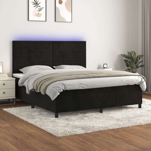 vidaXL Krevet box spring s madracem LED crni 160x200 cm baršun Cene