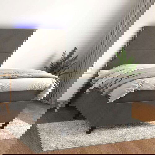  box spring postelja z vzmetnico led temno siva 100x200 cm žamet, (20726179) Cene