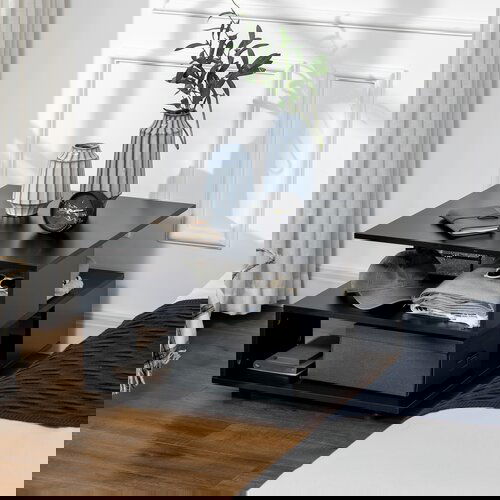 HOMCOM Asimetrična kavna mizica s policami, kvadratna lesena stranska mizica z nastavljivimi nogami, 60x60x45 cm, črna, (20745587) Cene