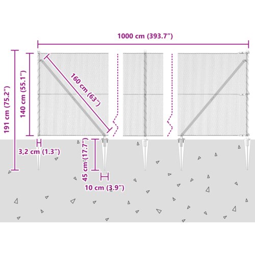  Heksagonalna ograda siva 1.4x10 m čelik Slike