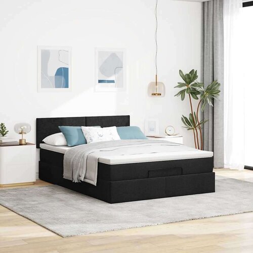 VidaXL otomanski okvir kreveta s madracem crni 140x200cm od tkanine Slike