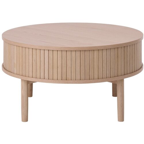 Unique Furniture Okrogla klubska mizica v hrastovem dekorju v svetli naravni barvi &oslash; 85 cm Meta &ndash; Cene