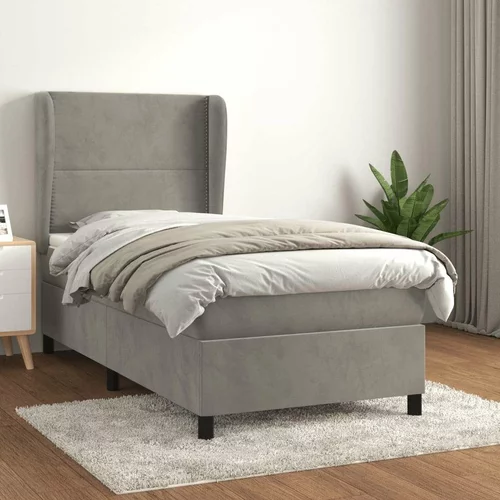 Box spring postelja z vzmetnico svetlo siva 90x200 cm žamet, (20900231)