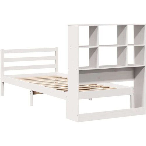 vidaXL Krevet s regalom za knjige bez madraca bijeli 90x200cm borovina Cene