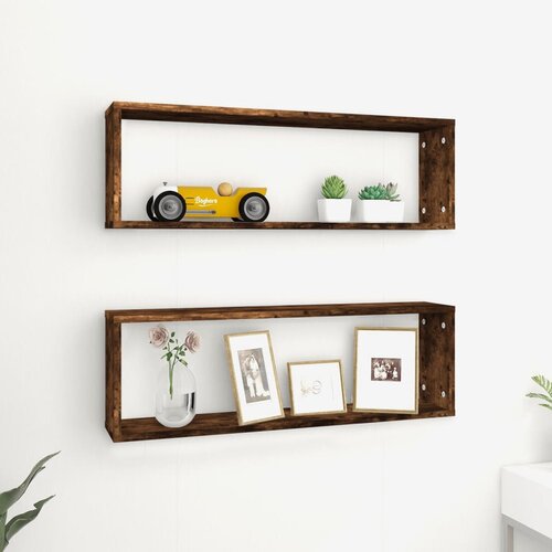VidaXL Stenske kockaste police 2 kosa dim. hrast 80x15x26,5cm inž. les Slike
