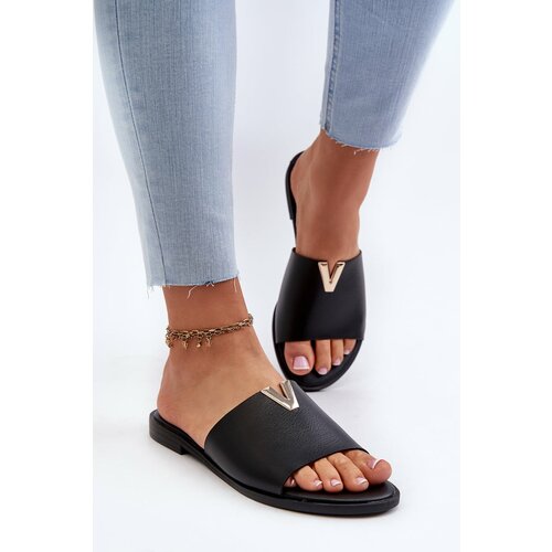 Kesi Women's flat heeled eco leather slippers, black Maliha Slike