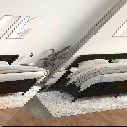 VidaXL Krevet s oprugama i madracem crni 160x200 cm bar&amp;scaron;unasti Slike