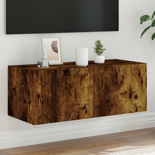  Zidni TV ormarić s LED svjetlima boja hrasta 80x35x31 cm Slike