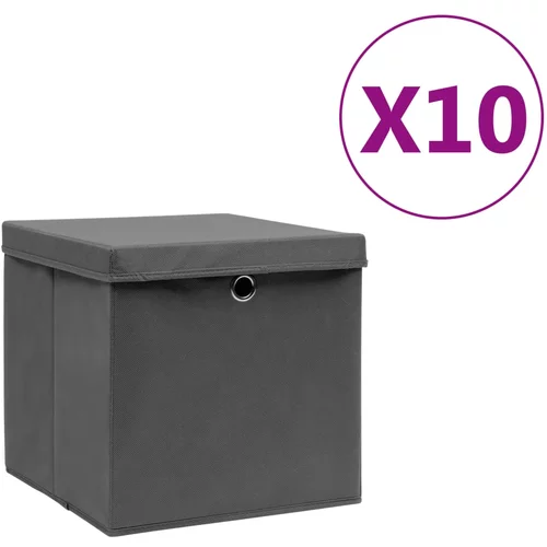 vidaXL Kutije za pohranu s poklopcima 10 kom 28 x 28 x 28 cm sive