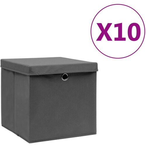 VidaXL Kutije za pohranu s poklopcima 10 kom 28 x 28 x 28 cm sive Slike