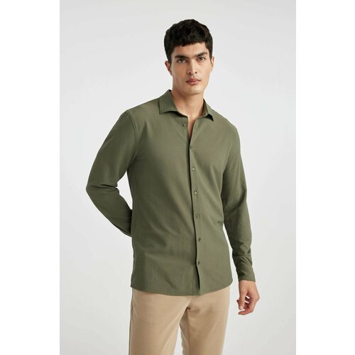 Defacto Modern Fit Polo Collar Crinkle Long Sleeve Shirt Slike