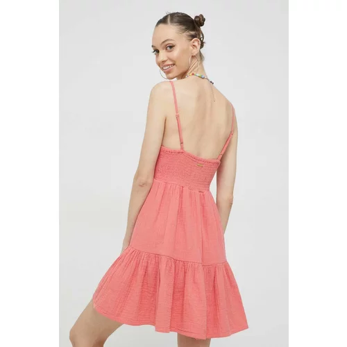 Billabong Pamučna haljina boja: ružičasta, mini, širi se prema dolje
