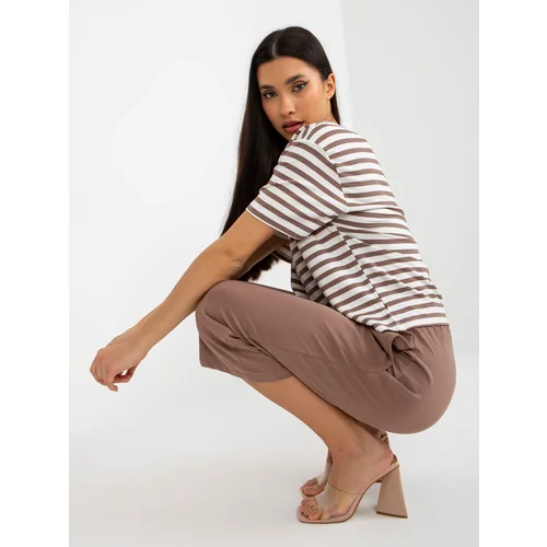 Fashion Hunters Brown-and-white basic summer set with striped T-shirt