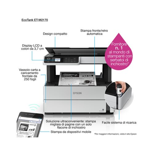 Epson M2170 EcoTank ITS multifunkcijski inkjet crno-beli &amp;scaron;tampač all-in-one &amp;scaron;tampač Slike