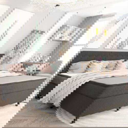 VidaXL Boxspring postelja temno sivo blago 160x200 cm Slike