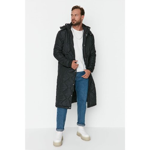 Trendyol Black Men's Oversize Removable Hooded Maxi Windproof Jacket Cene