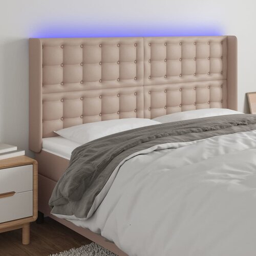 vidaXL LED posteljno vzglavje kapučino 183x16x118/128 cm umetno usnje Cene