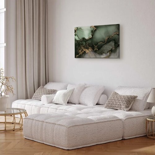  Slika - Green watercolour - abstraction inspired by the structure of marble 90x60 Na talijanskom platnu Slike