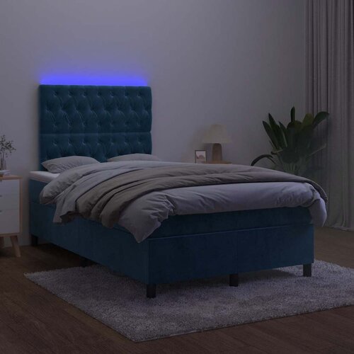  s oprugama i madracem LED tamnoplavi 120 x 190 cm baršun Cene