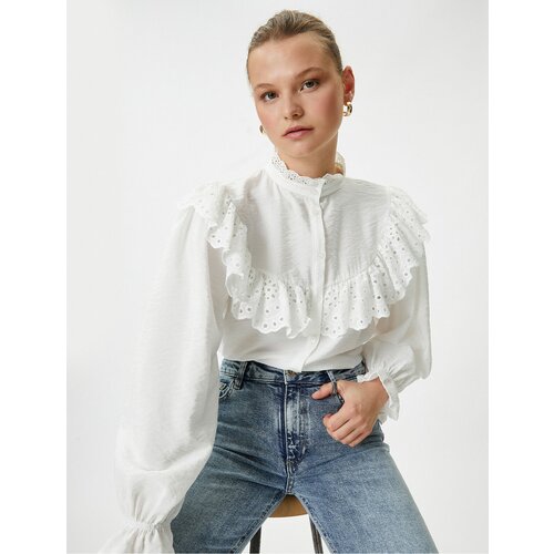 Koton Balloon Sleeve Shirt with Scallop Ruffles and Buttons Cene