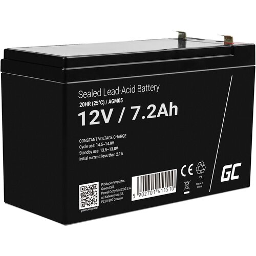Green cell AGM05 svinčeni akumulator 12 v 7.2 ah svinčevo-gelni (&amp;scaron; x v x g) 151 x 95 x 65 mm plo&amp;scaron;čati vtič\, 6\,35 mm obstojnostni cikel\, brez vzdrževanja, (20438472) Slike