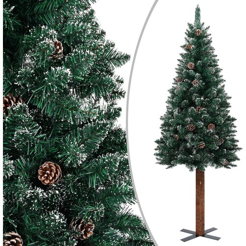vidaXL Ozka novoletna jelka pravi les in beli sneg zelena 210 cm, (20671191) Cene