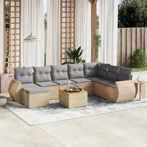 vidaXL 9-dijelni set vrtnih sofa s jastucima bež od poliratana Cijene