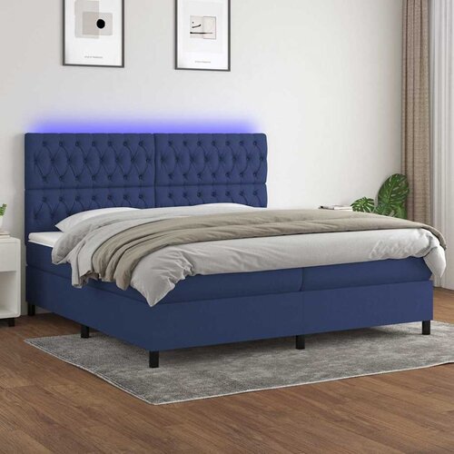  Krevet box spring s madracem LED plavi 200x200 cm od tkanine Cijene