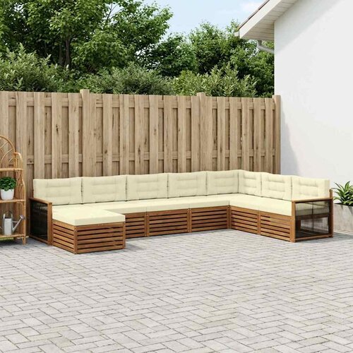  Set vanjskih sofa 8 kom. Prirodna i krem Čvrsto drvo akacije Slike