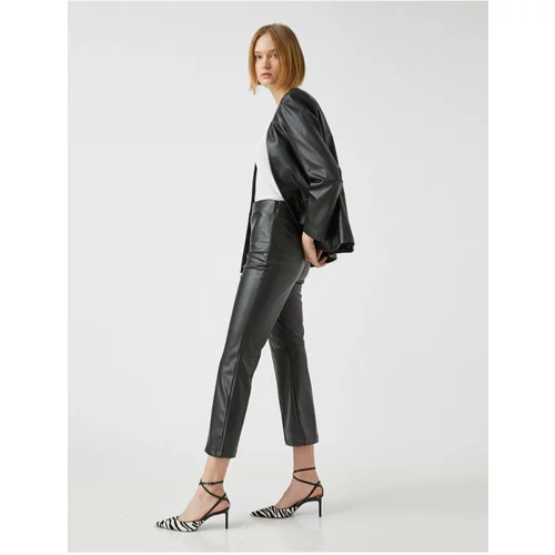 Koton High Waist Leather Look Trousers